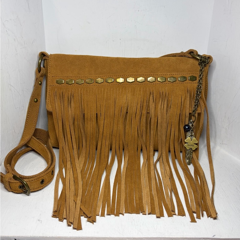 NWOT Vintage Lucky Brand Suede Fringe Crossbody - Tan